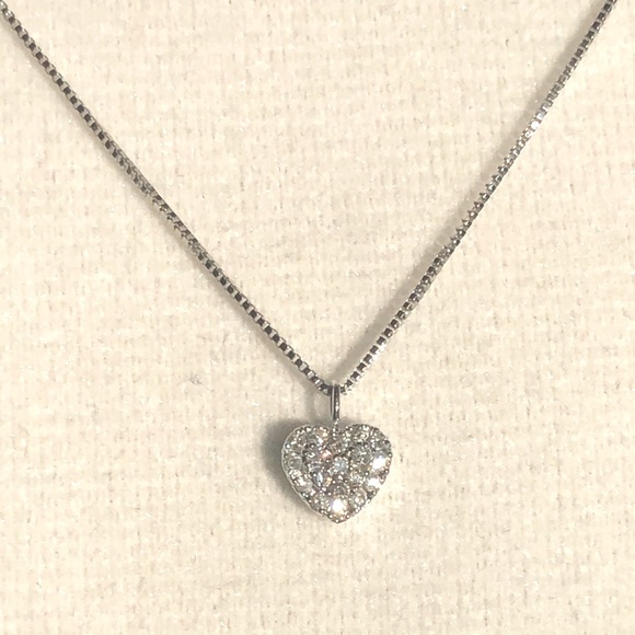 14K White Gold XS Pave Diamond Heart Necklace - Picture 11 of 14